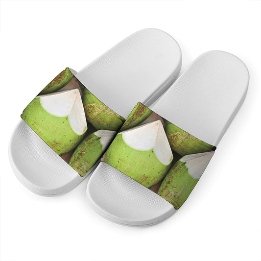 Coconut 3D Print White Slide Sandals