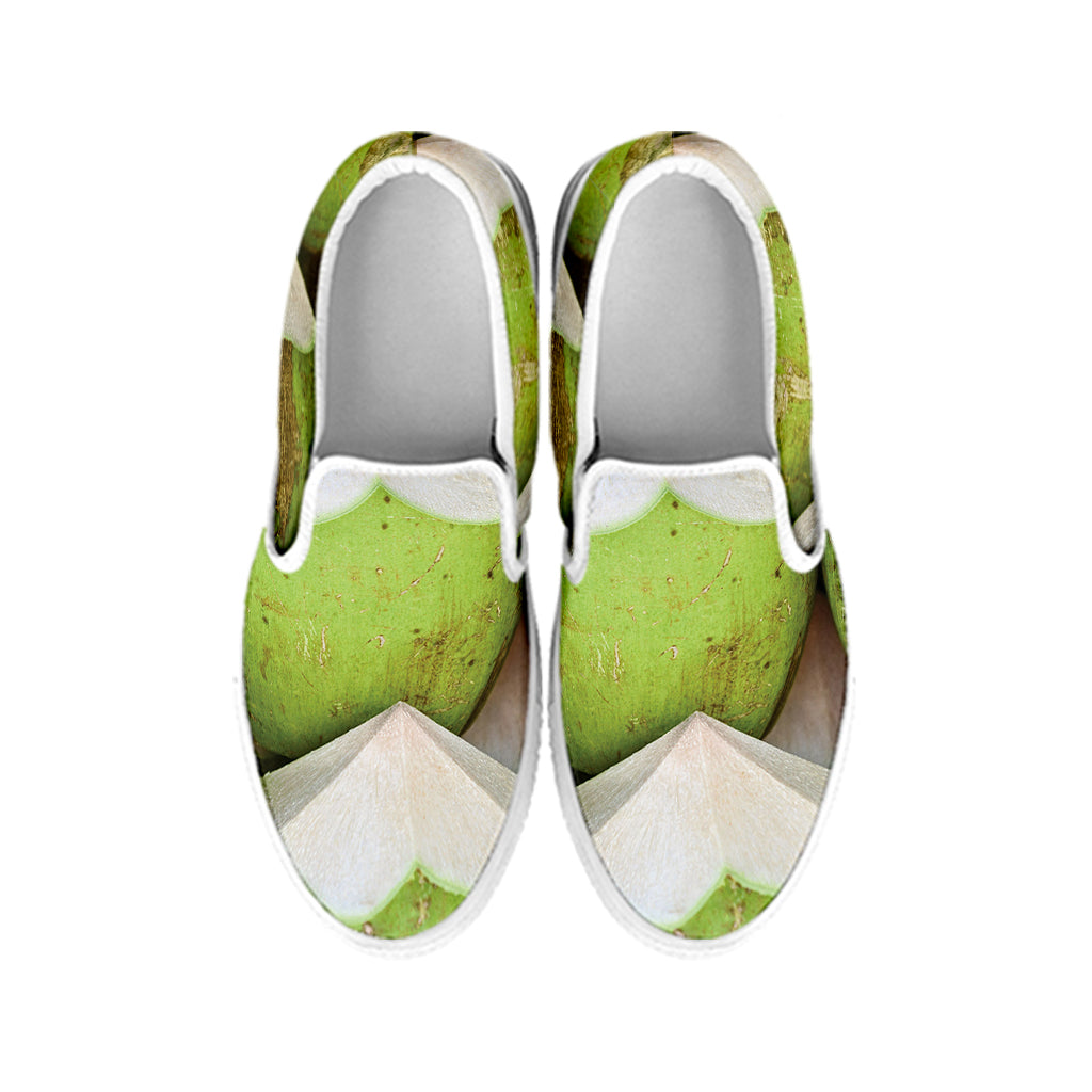 Coconut 3D Print White Slip On Shoes