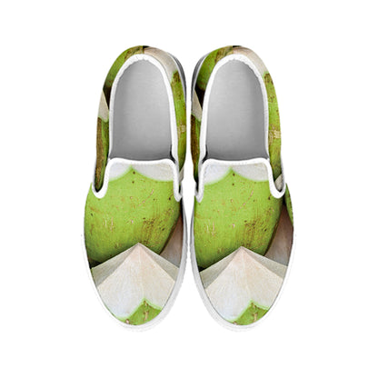 Coconut 3D Print White Slip On Shoes
