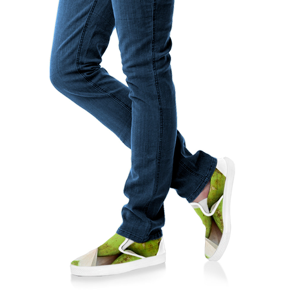 Coconut 3D Print White Slip On Shoes