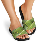 Coconut Leaf Print Black Slide Sandals