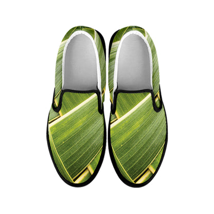 Coconut Leaf Print Black Slip On Shoes