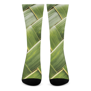 Coconut Leaf Print Crew Socks