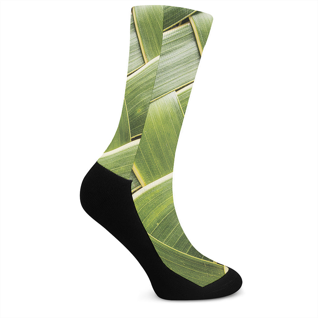 Coconut Leaf Print Crew Socks