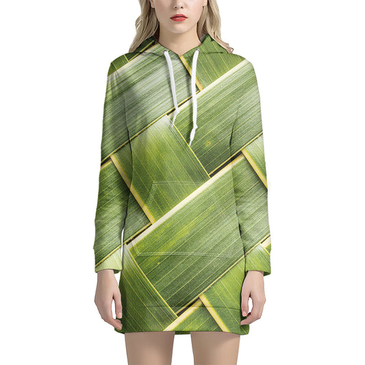 Coconut Leaf Print Hoodie Dress