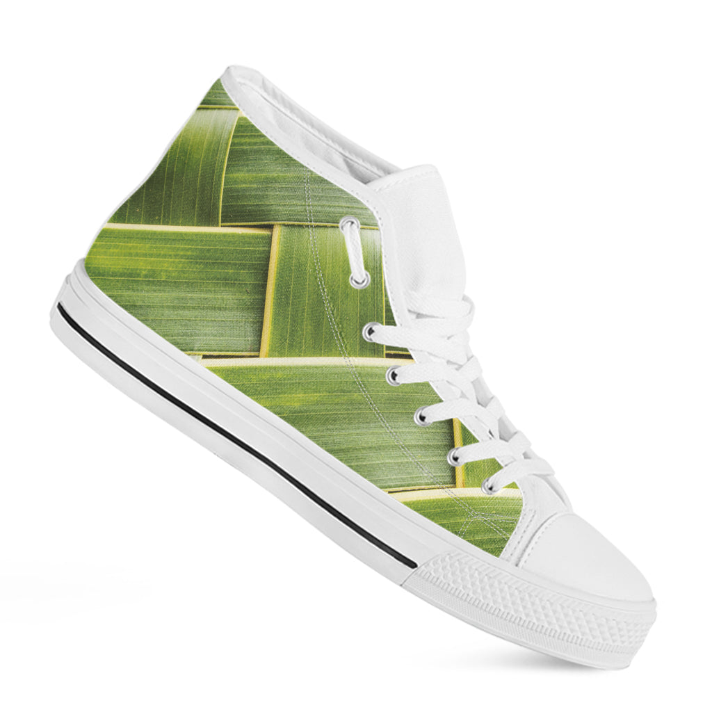 Coconut Leaf Print White High Top Shoes
