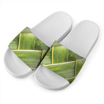 Coconut Leaf Print White Slide Sandals
