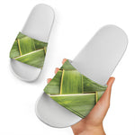 Coconut Leaf Print White Slide Sandals