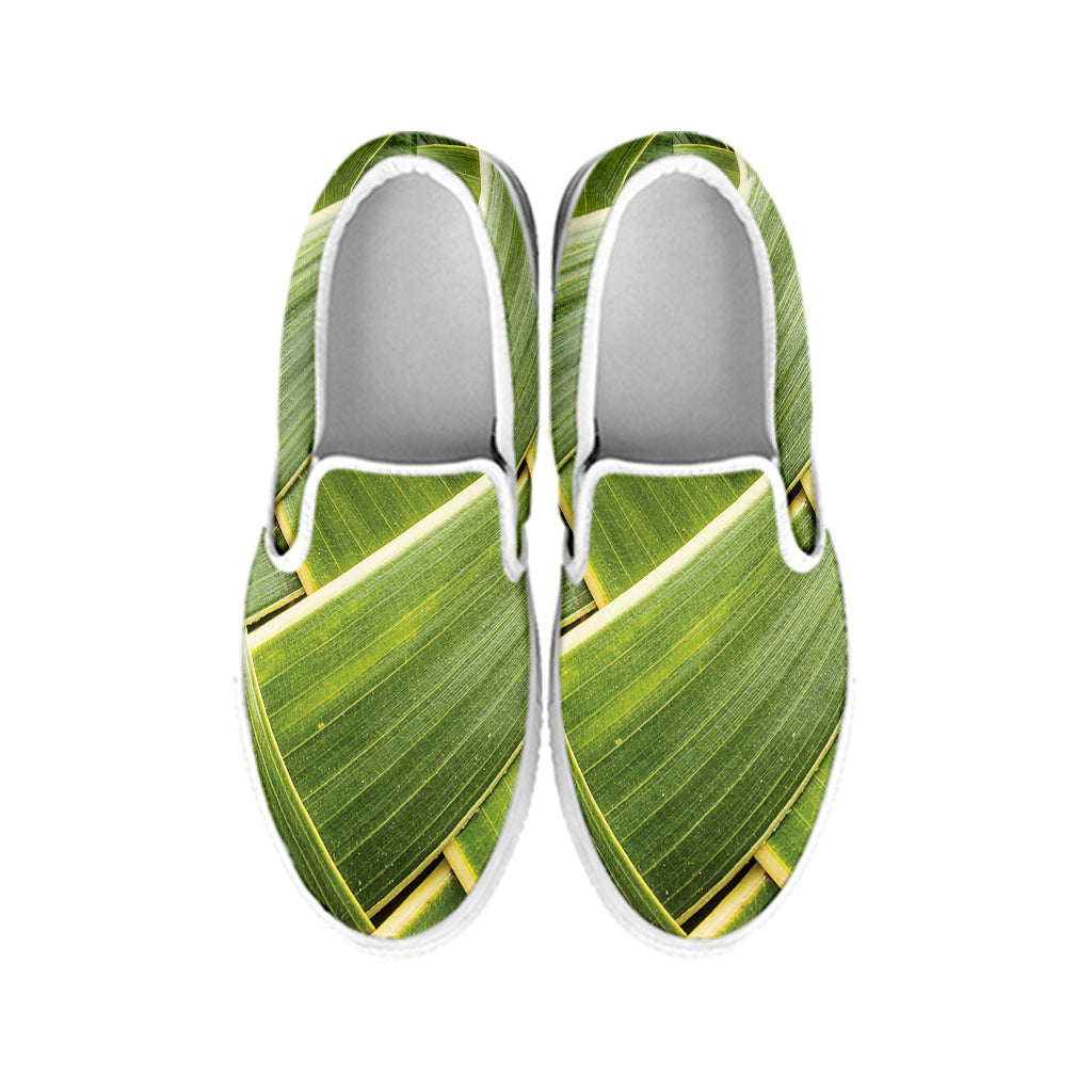 Coconut Leaf Print White Slip On Shoes