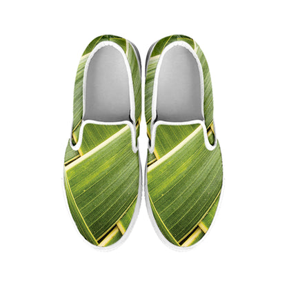 Coconut Leaf Print White Slip On Shoes