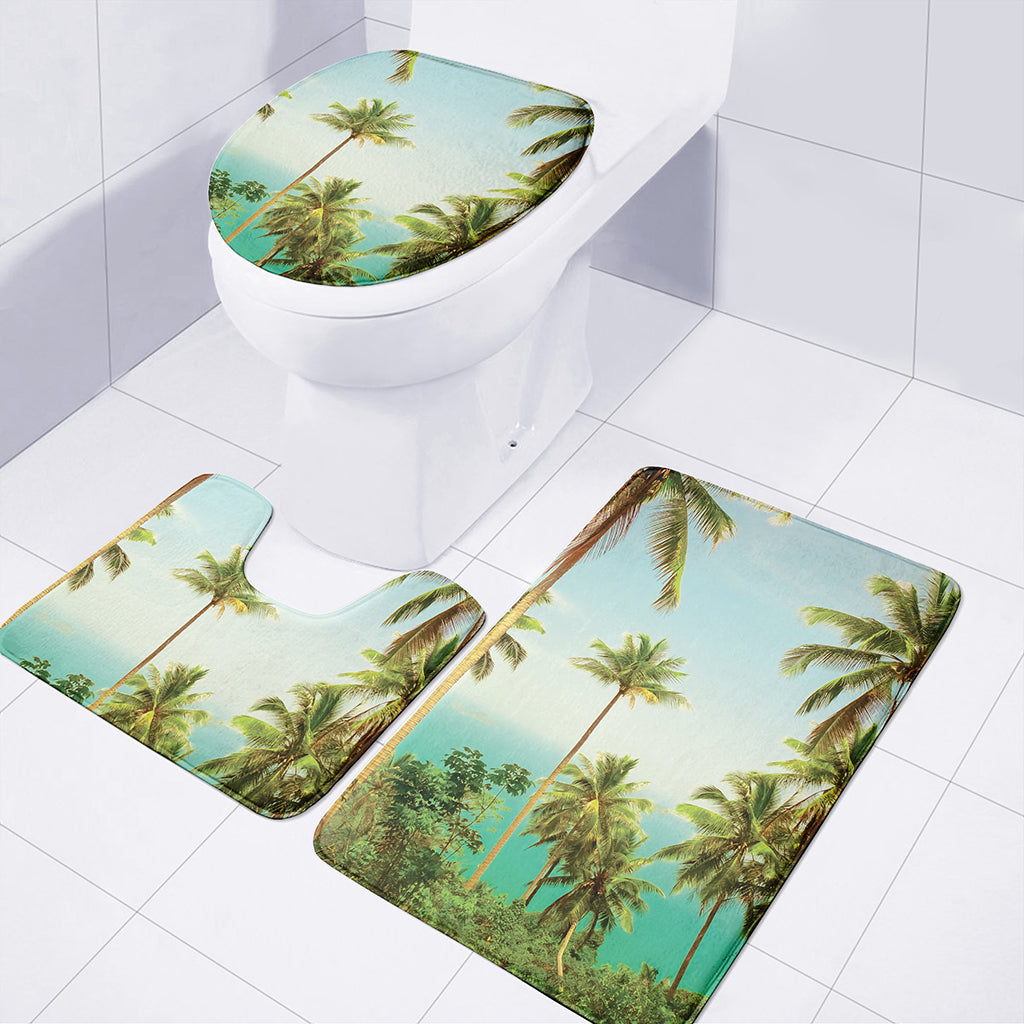 Coconut Tree Print 3 Piece Bath Mat Set