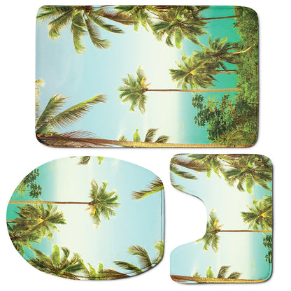 Coconut Tree Print 3 Piece Bath Mat Set