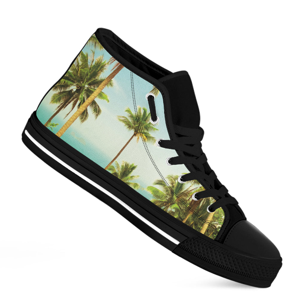 Coconut Tree Print Black High Top Shoes