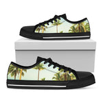 Coconut Tree Print Black Low Top Shoes