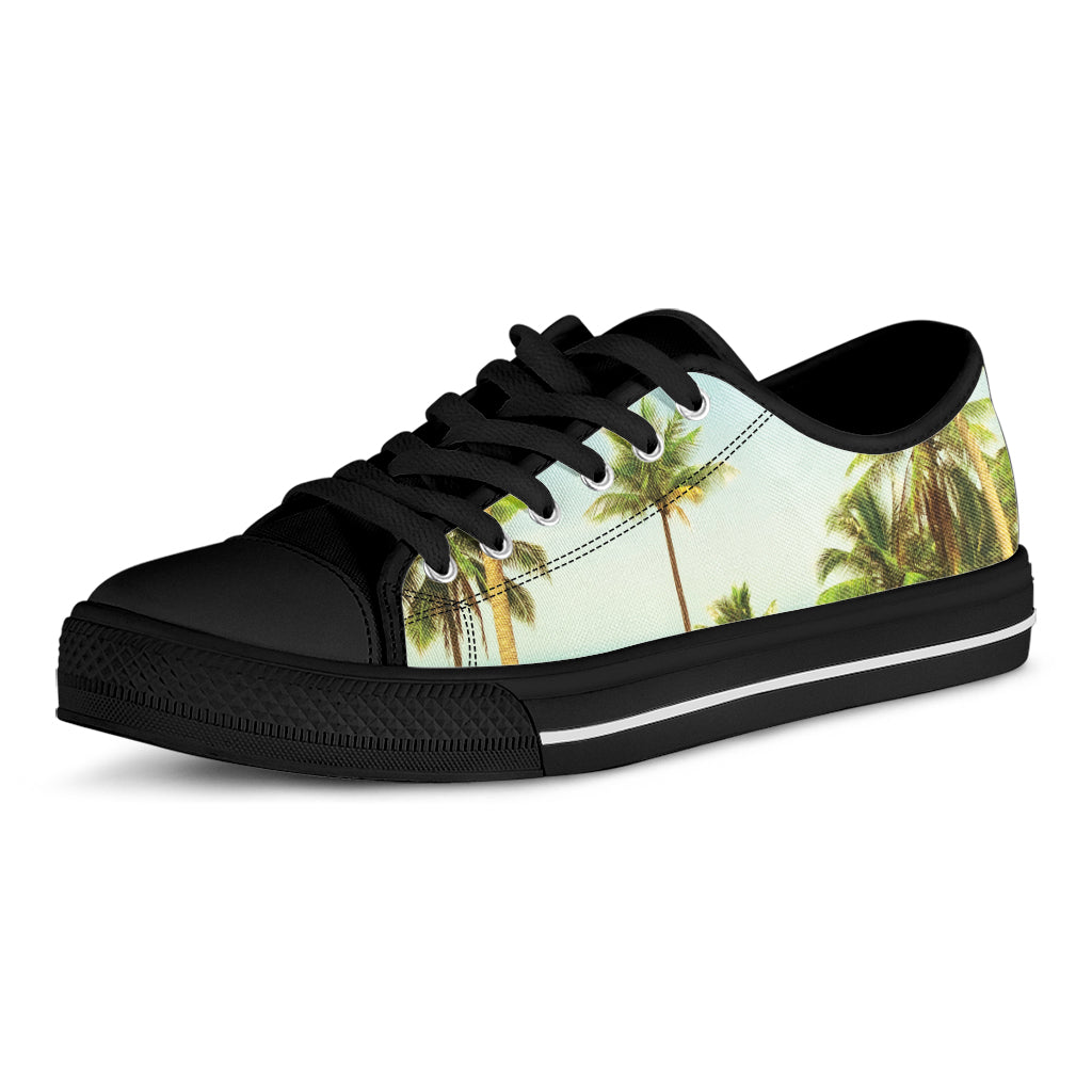Coconut Tree Print Black Low Top Shoes