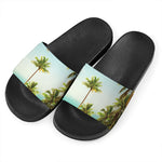 Coconut Tree Print Black Slide Sandals