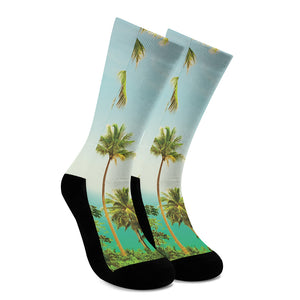 Coconut Tree Print Crew Socks