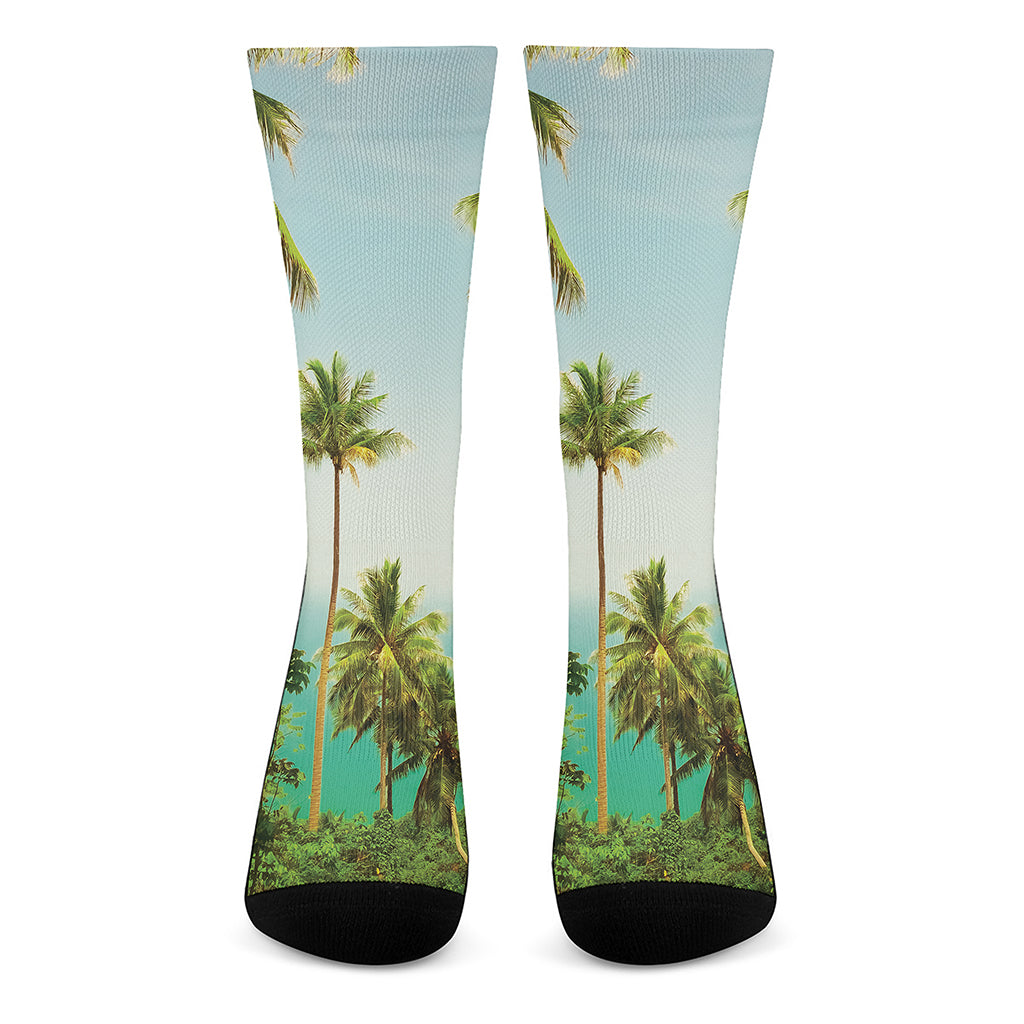 Coconut Tree Print Crew Socks