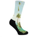 Coconut Tree Print Crew Socks