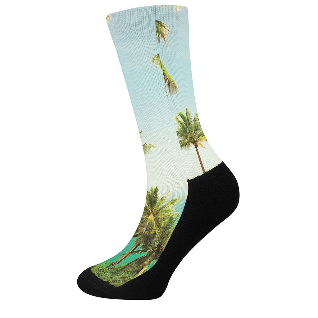 Coconut Tree Print Crew Socks