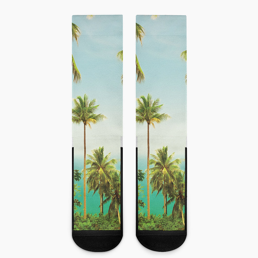 Coconut Tree Print Crew Socks