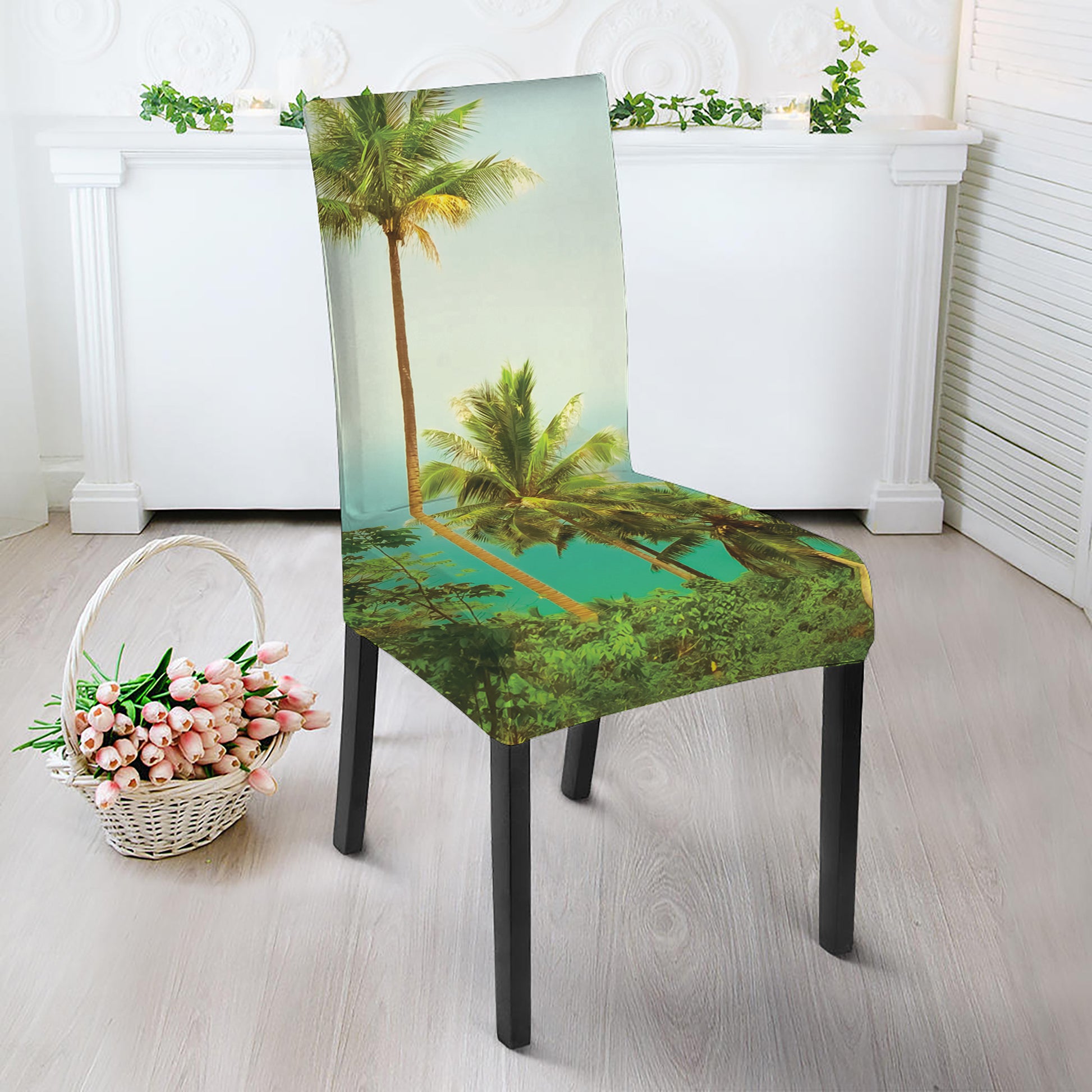 Coconut Tree Print Dining Chair Slipcover