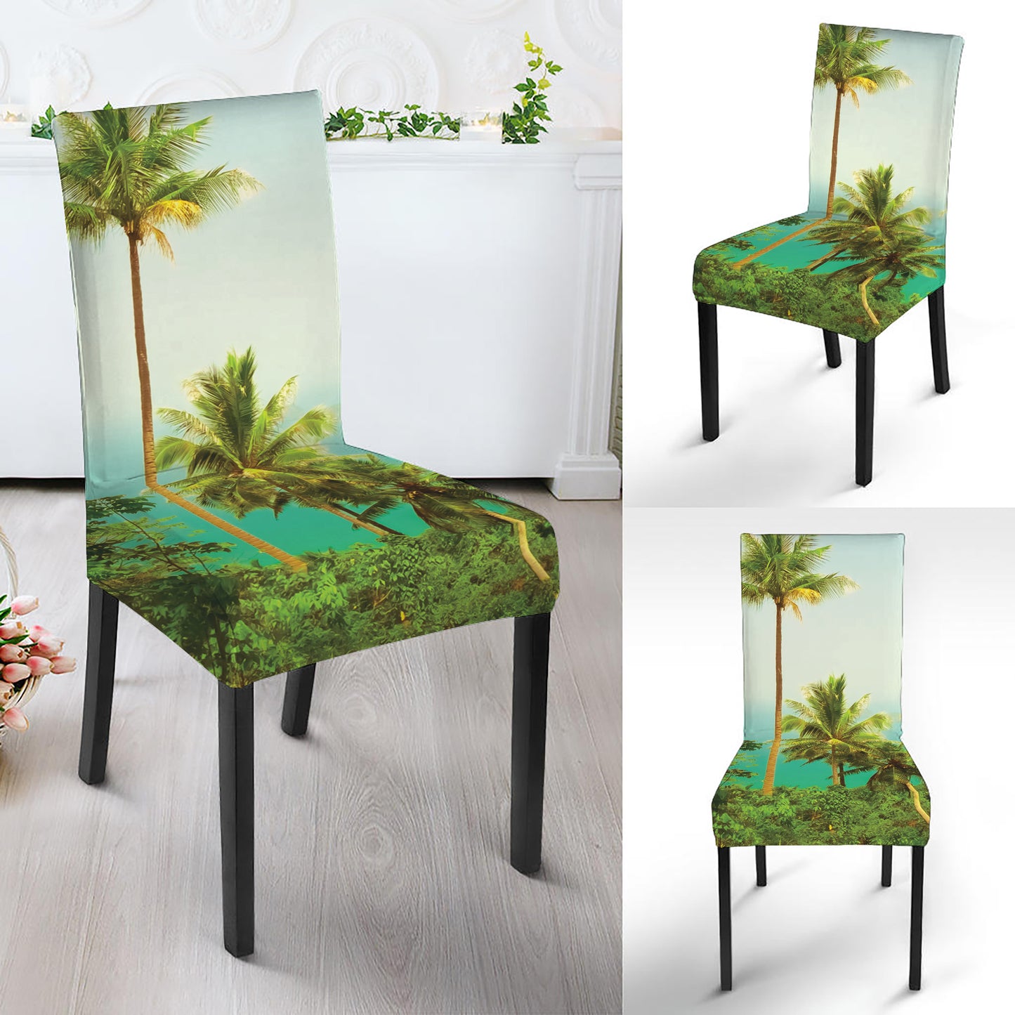 Coconut Tree Print Dining Chair Slipcover