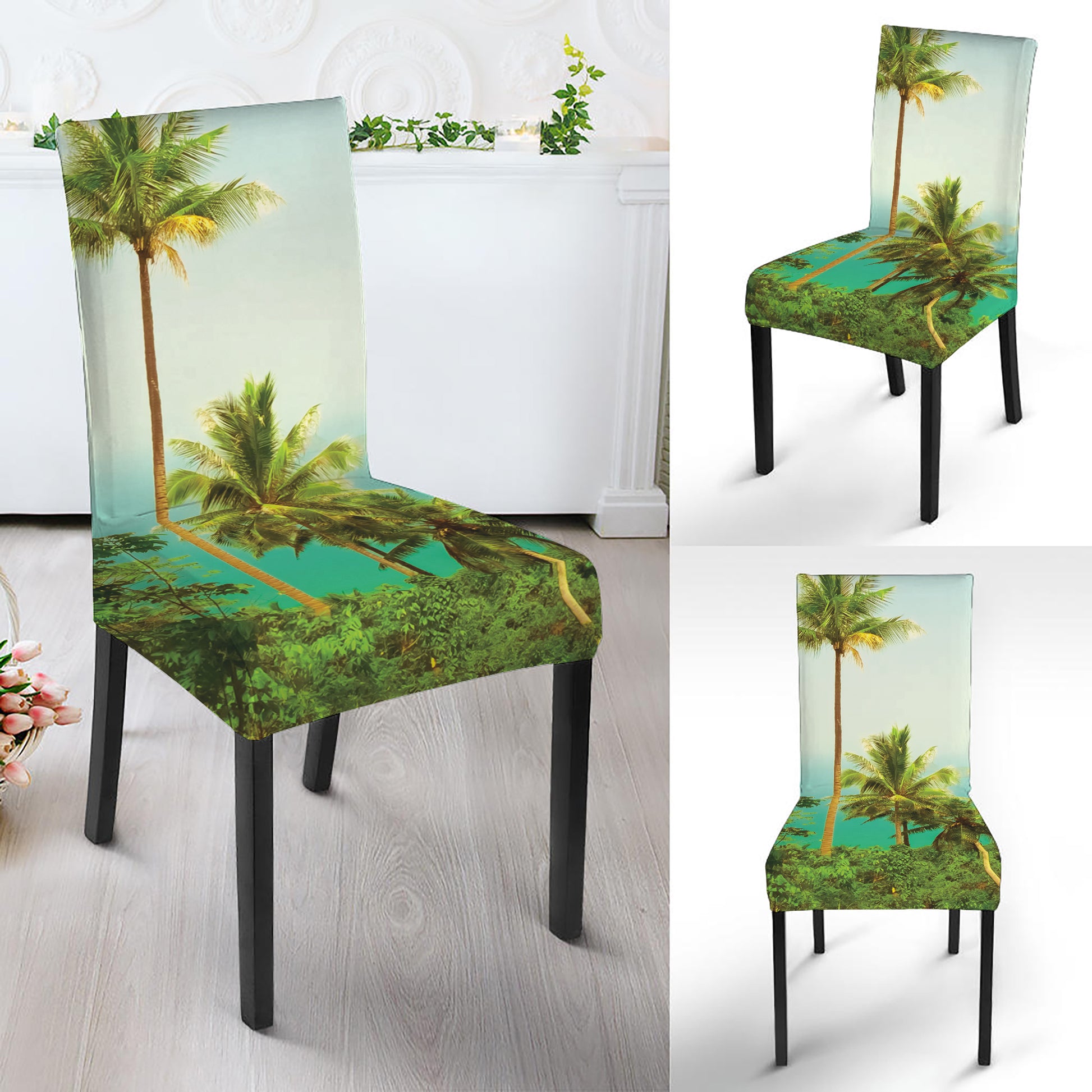 Coconut Tree Print Dining Chair Slipcover