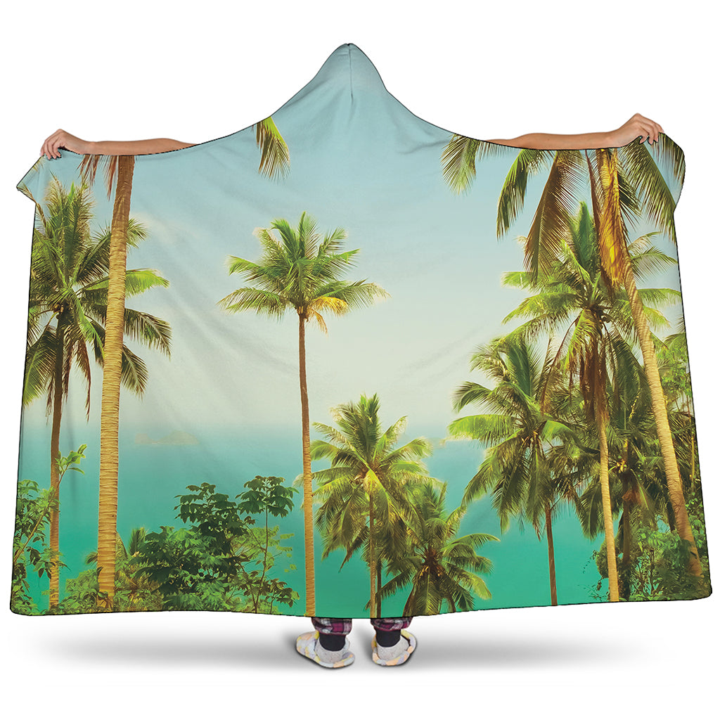 Coconut Tree Print Hooded Blanket