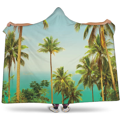 Coconut Tree Print Hooded Blanket