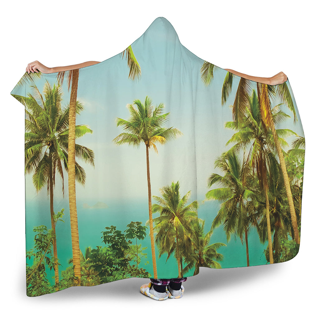 Coconut Tree Print Hooded Blanket