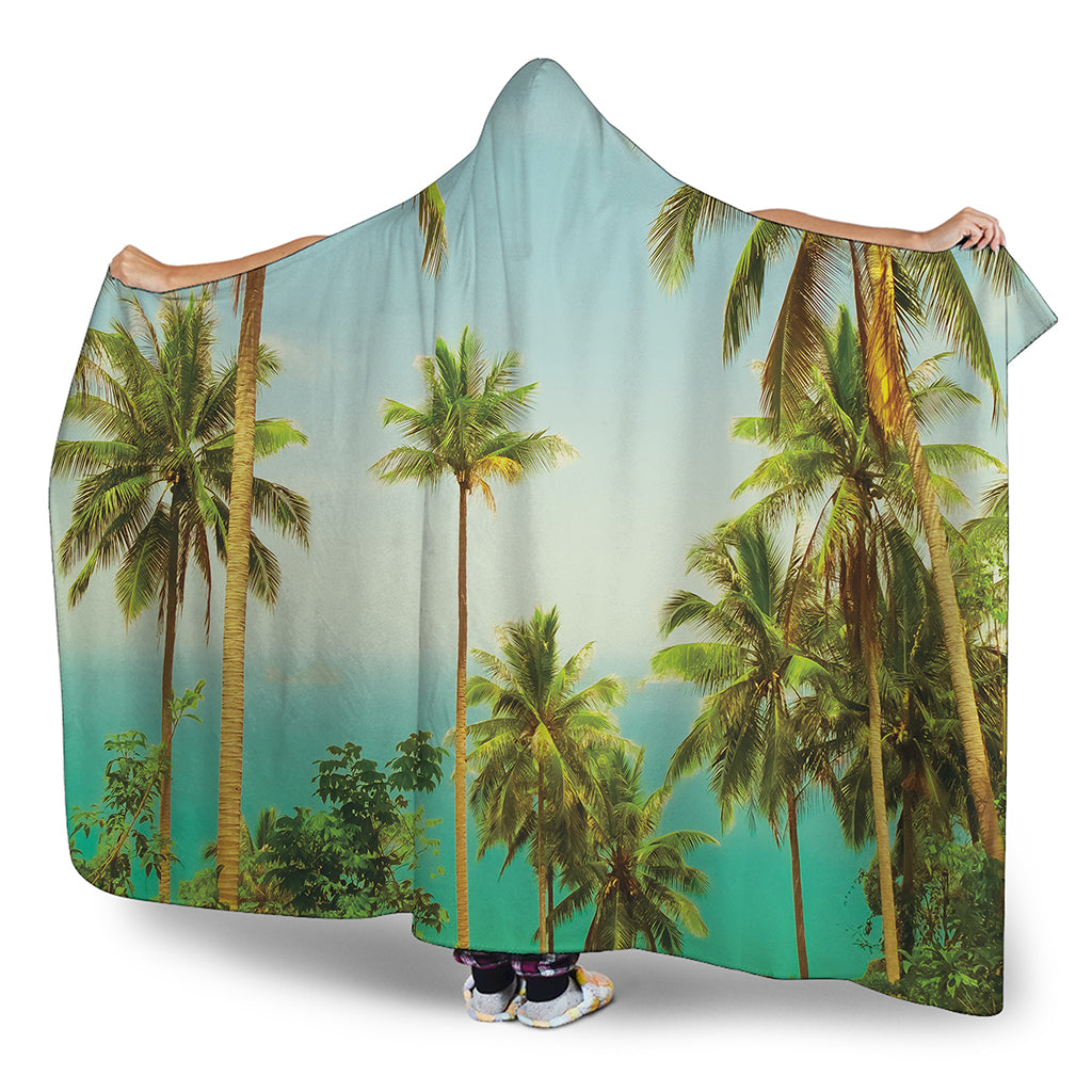 Coconut Tree Print Hooded Blanket