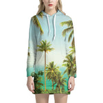 Coconut Tree Print Hoodie Dress