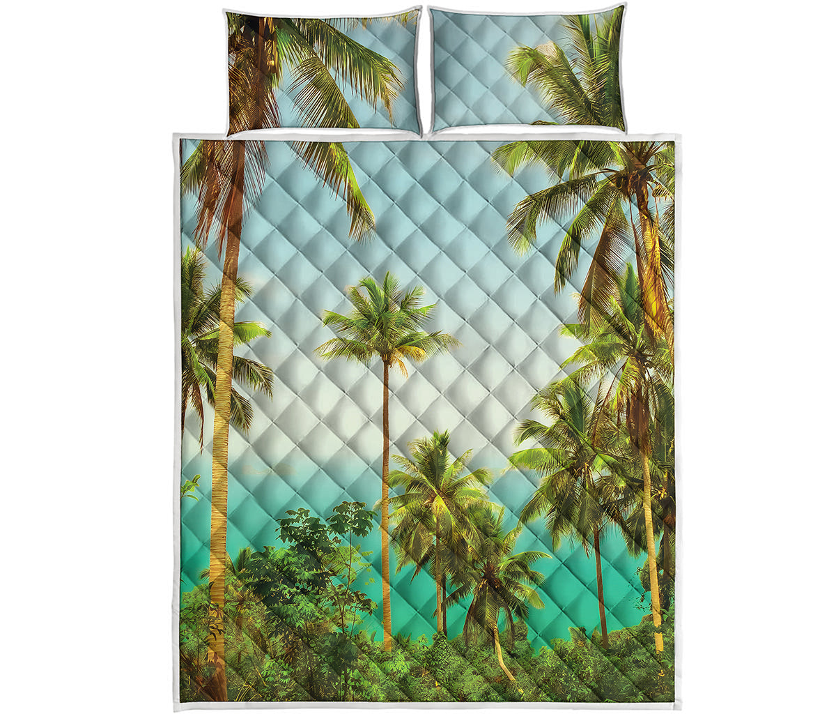 Coconut Tree Print Quilt Bed Set