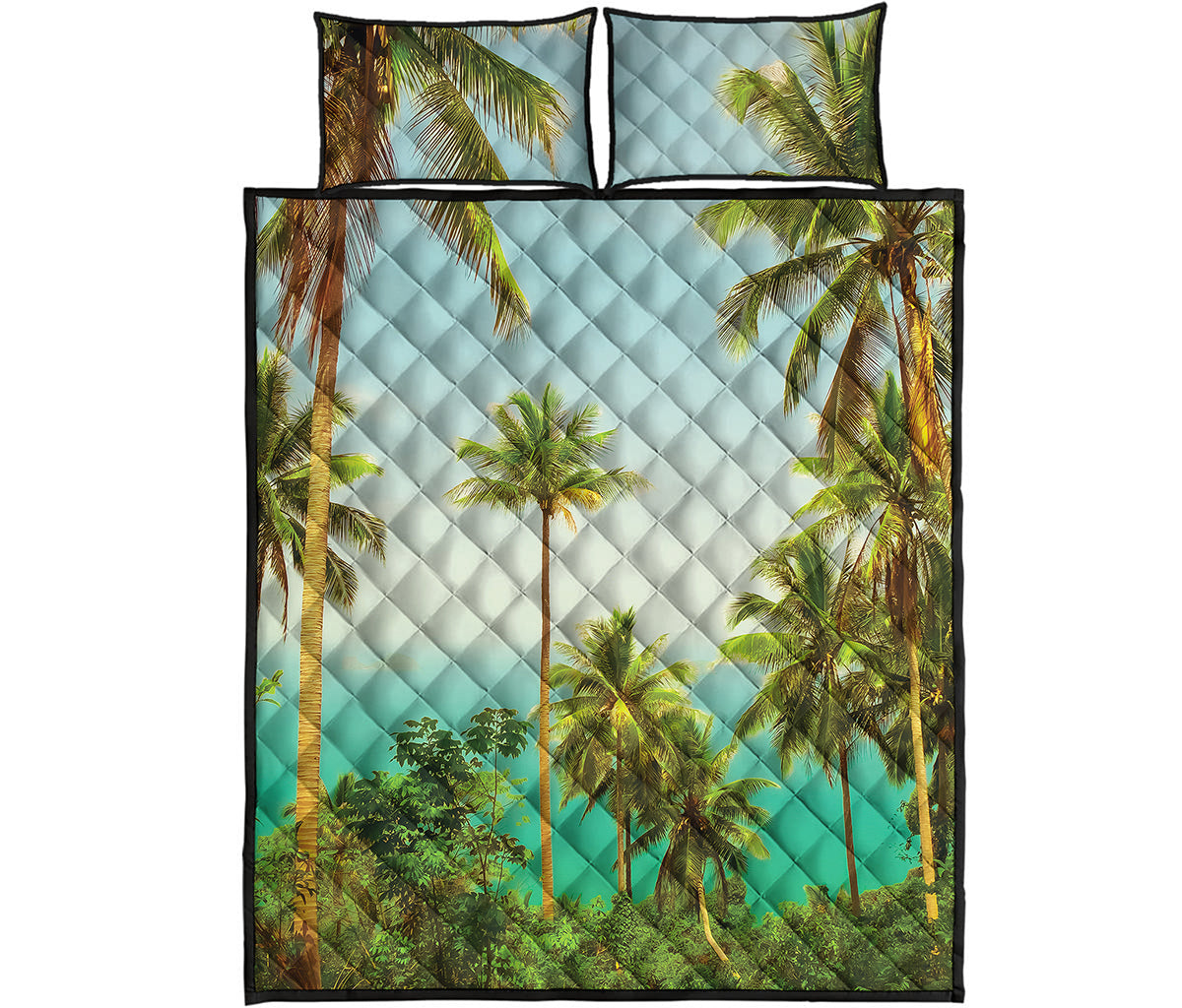 Coconut Tree Print Quilt Bed Set