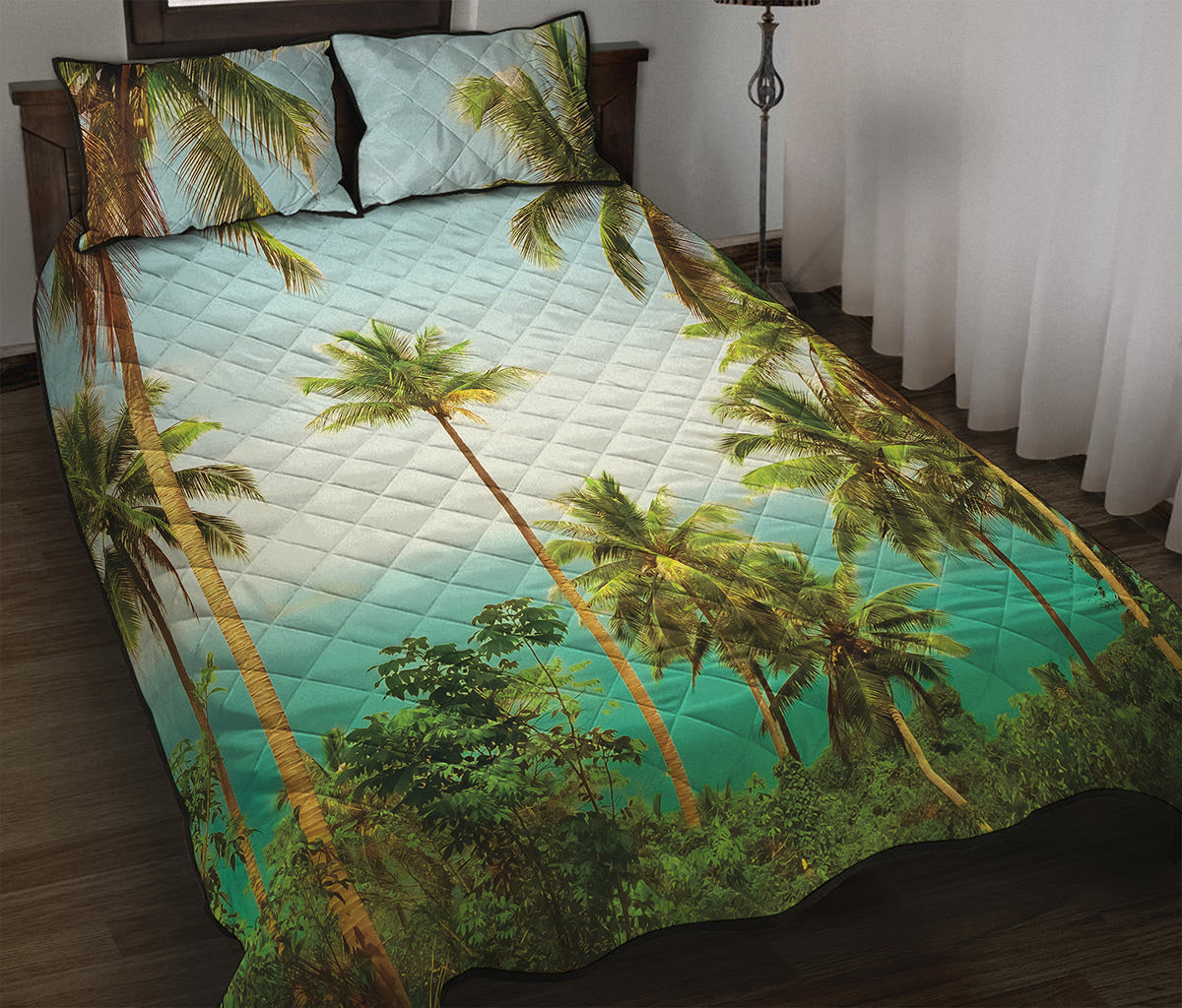 Coconut Tree Print Quilt Bed Set