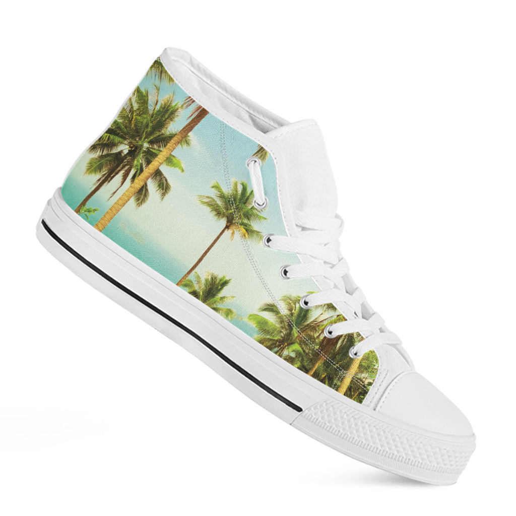 Coconut Tree Print White High Top Shoes