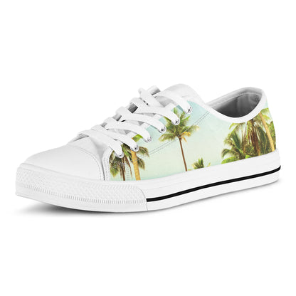 Coconut Tree Print White Low Top Shoes