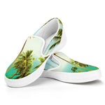 Coconut Tree Print White Slip On Shoes