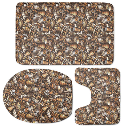 Coffee And Dessert Drawing Pattern Print 3 Piece Bath Mat Set