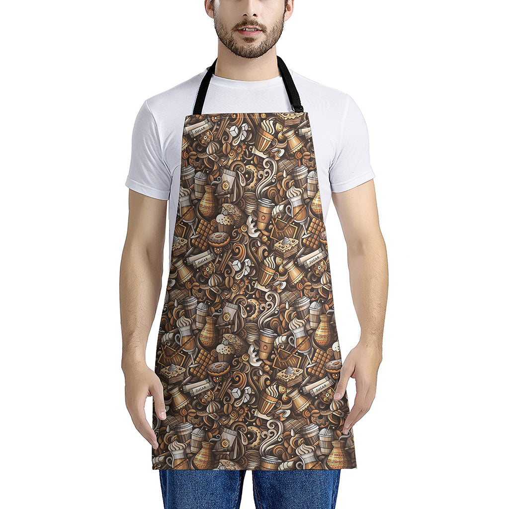 Coffee And Dessert Drawing Pattern Print Apron