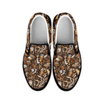 Coffee And Dessert Drawing Pattern Print Black Slip On Shoes