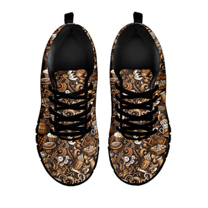 Coffee And Dessert Drawing Pattern Print Black Sneakers