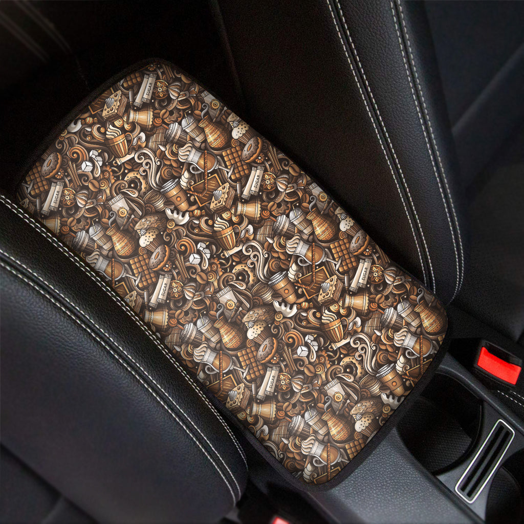 Coffee And Dessert Drawing Pattern Print Car Center Console Cover