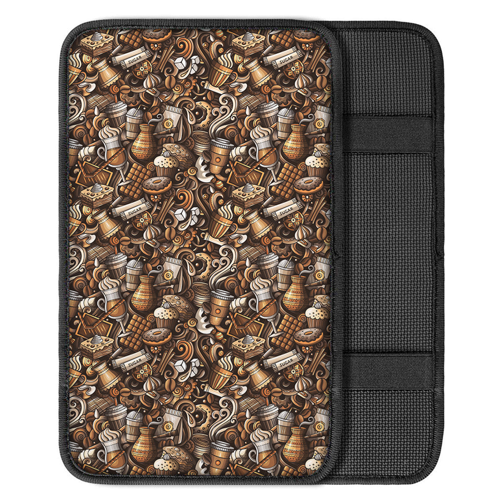 Coffee And Dessert Drawing Pattern Print Car Center Console Cover