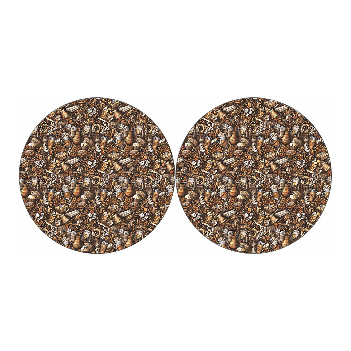 Coffee And Dessert Drawing Pattern Print Car Coasters