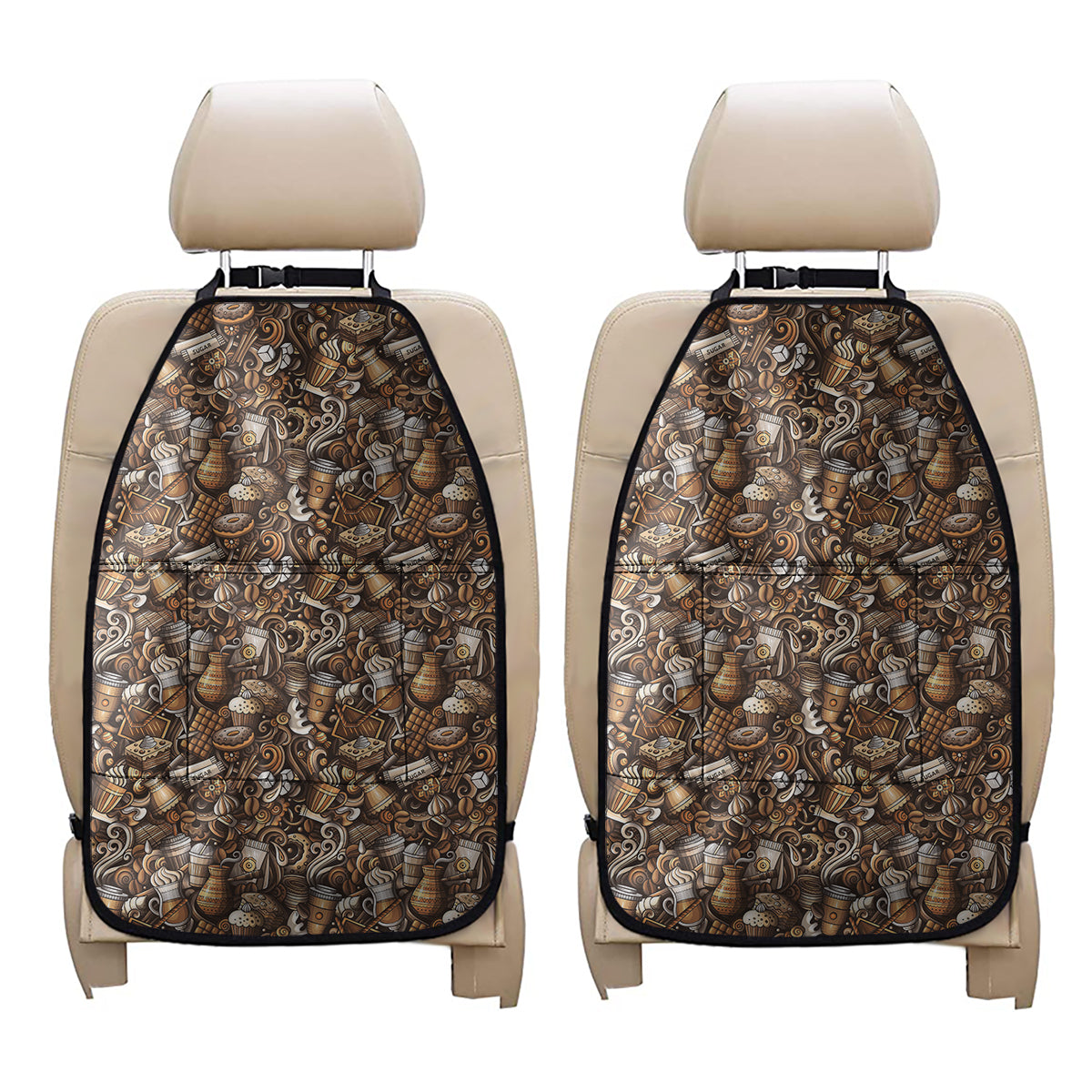 Coffee And Dessert Drawing Pattern Print Car Seat Organizers