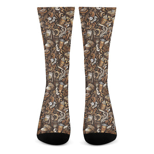 Coffee And Dessert Drawing Pattern Print Crew Socks