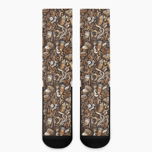 Coffee And Dessert Drawing Pattern Print Crew Socks