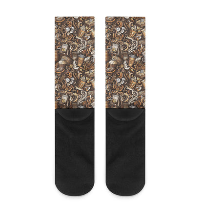 Coffee And Dessert Drawing Pattern Print Crew Socks